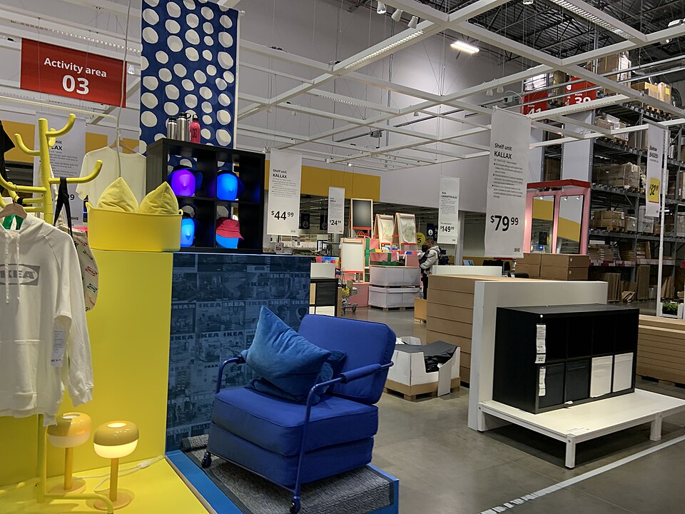 IKEA furniture display featuring shelving and storage furniture